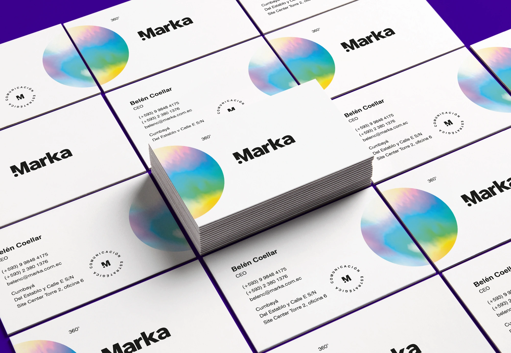 Tarjetas de presentación corporativas diseñadas para Marka Comunicación Estratégica