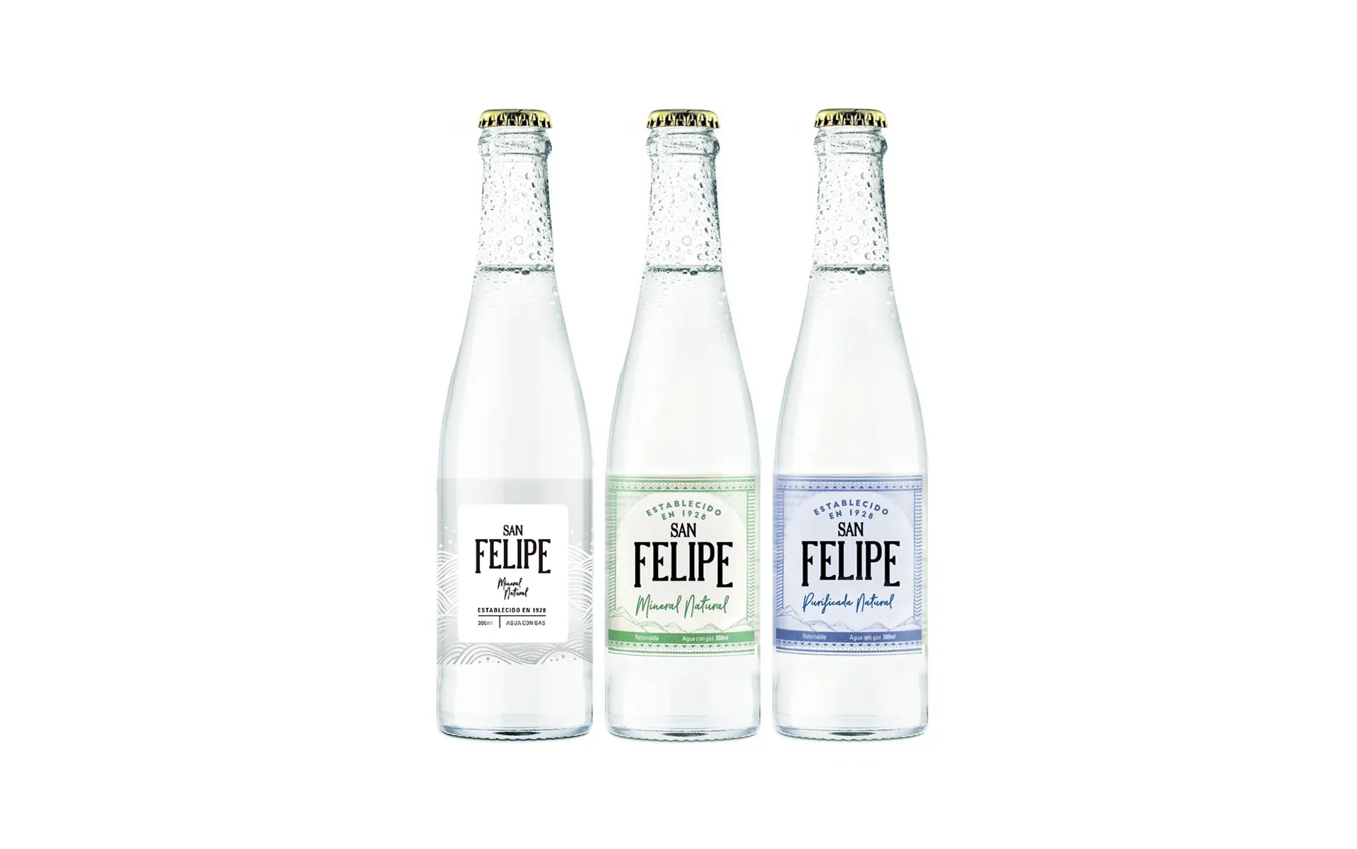 Botellas de todas las presentaciones de 300ml de Agua San Felipe